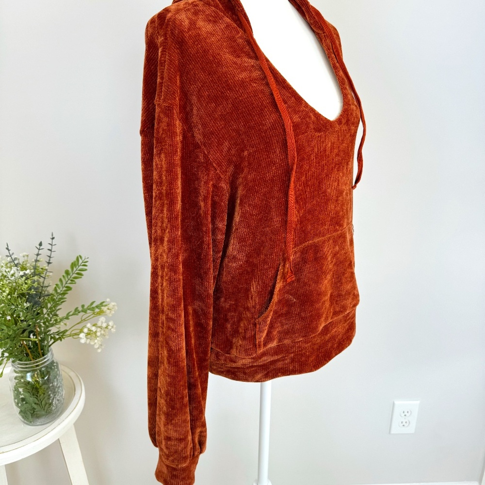 PEACH LOVE CALIFORNIA Rust Ribbed Pullover Hoodie Jacket Fall / Medium